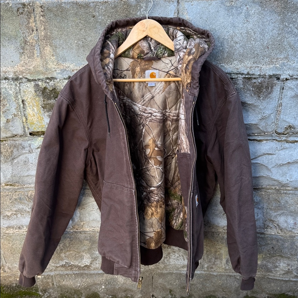 Carhartt Jacket Brown Camo Lined Realtree Active Work 101074 201 Size Large Vtg